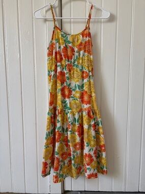 Floral Zara Sundress with Bright Orange and Yellow Blooms size 10